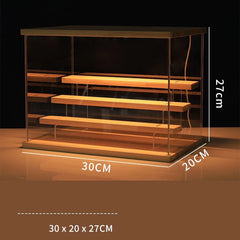 Clear Acrylic Figure Display Cabinet With Solid Wood Step Stand for Blind Box Toy, Cosmetic, Souvenir Display Box With Light Kitchen & Dining Furniture