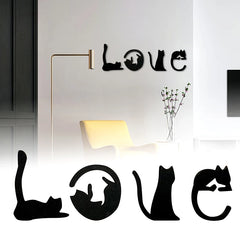 Black Cat Wooden Wall Art – Love-Themed Home Decor for Cat Lovers