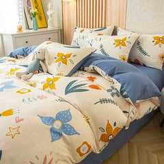 1PC Floral Washed Cotton Duvet Cover - Single/Queen/King Size Housse De Couette 이불커버 Funda Nórdica (No Pillowcase)