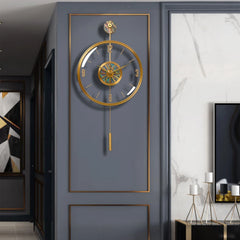 Modern Luxury Large Wall Clock With Pendulum Minimalist Decorative Art Silent Clock Nordic Living Room Bedroom Office Wall Clock