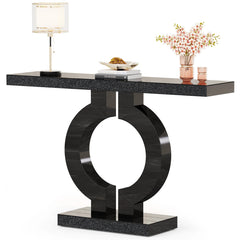 Tribesigns 43-Inch Modern Mirrored Console Table, Glass Sofa Table with Mirror Finish, Entryway Table with O-Shaped Base, Living Room Furniture