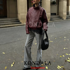 KONDALA Black Leather Jacket – Oversized Spring Coat