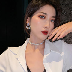 Korean Zircon Inlaid Copper Necklace Luxury Party Jewelry