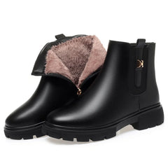 British Style Women Chelsea Boots Square Heel Platform Comfortable Anti-slip Zip Ankle Boots Soft Leather Casual Shoes