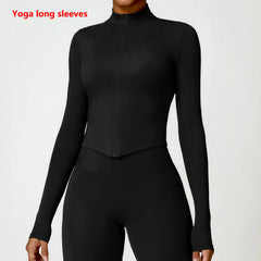 Women's Tracksuit Zipper Jacket Slim Fit Long Sleeved Fitness Coat Yoga Crop Tops Gym Push Up Jacket Running Workout Sweatshirts