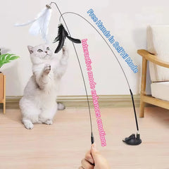 Interactive Cat Toy Handfree Cat Stick Kitten Playing Teaser Wand Toy Suction Cup Feather Wand Pet Supplies Simulation Feather Pet Shop