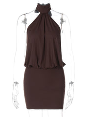 Halter Ruched Backless Mini Dress for Women – Summer Party & Club