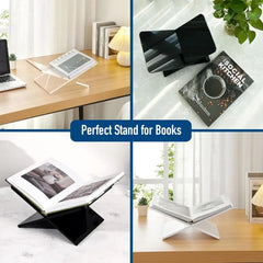 Transparency Acrylic Book Stand Large Size Ergonomic Open Display Stand Minimalist Geometric Design Recipe Holder Bible Stand