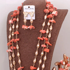 Dudo 2023 African Jewelry Set – Coral & Crystal Beaded Necklace for Women