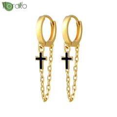925 Sterling Silver Needle Fashion Cross Pendant Hoop Earrings for Women Vintage Gold Color Small Earrings Luxury Jewelry Gifts