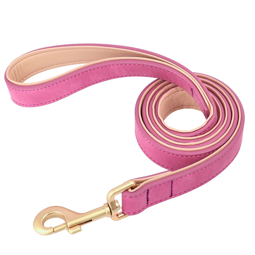 Soft Padded Dog Collar Leash Set PU Leather Pet Dog Collars With Walking Lead Rope Adjustable For Small Medium Dogs Pug Pet Shop