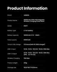 UGREEN Qi2 30W Magnetic Power Bank 10000mAh Portable PowerBank for Magsafe 15W Wireless Fast Charging for iPhone 17 16 Pro Max