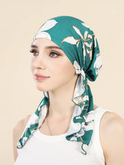 Muslim Fashion Print Hijab Turban Hats Long Tail Head Wraps Elastic Hijab Hats Breathable Chemo Cap For Women Girls