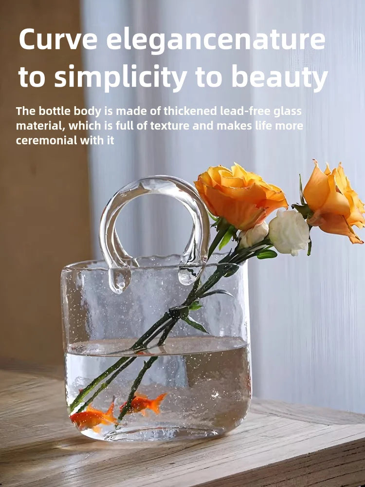 Ins Creative Vase Large Capacity Juice Glass Cup Water Raised Flower Arrangemen Handbag Glass Vase Fish Farming Vases Decor