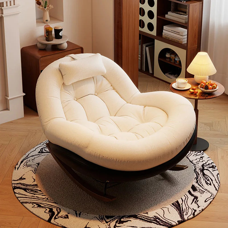 Modern Single Rocking Chair with Headrest Living Room Bedroom Cozy Chenille Lounge Chair Home Office Soft Relaxing Accent Chair Bar Stools & Counter Stools Kitchen & Dining Furniture