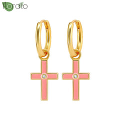 925 Sterling Silver Needle Fashion Cross Pendant Hoop Earrings for Women Vintage Gold Color Small Earrings Luxury Jewelry Gifts