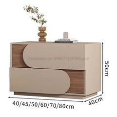 Cream Style Solid Wood Nightstand Mid Century Modern Bedside Table Large Storage Cabinet Luxury Aesthetic Bedroom Furniture Unit