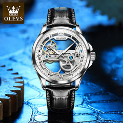 OLEVS 6661 Mens Watch Luxury Automatic Mechanical Watch Waterproof Luminous Leather Strap Watch Watches For Men Box Original
