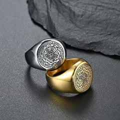 YILUOCD Seal of The Seven Archangels Rings for Men The Key of Solomon Ring Kabbalah Talisman Amulet Stainless Steel Male Jewelry