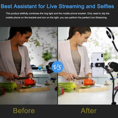 Universal Flexible Mobile Phone Holder with Selfie Ring Light Office Lazy Bracket Desk Lamp LED Light for Live Stream Fill Light