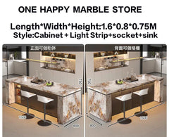 Luxury Marble Kitchen Island Dining Table, Custom Modern Bar Countertop, High-End Open Kitchen Design, Integrated Home Furniture Kitchen Display Cabinets Kitchen & Dining Furniture