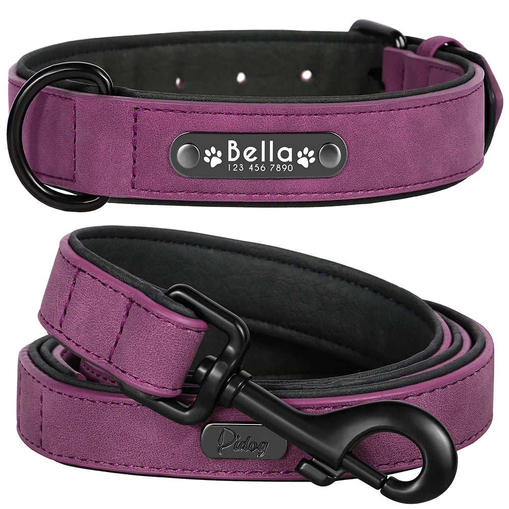 Custom Leather Dog Collar Leash Personalized Pet Collar and Leash Set Durable Leather Collar Lead for Small Medium Large Dogs Pet Shop
