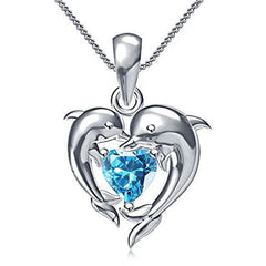 Huitan Couple Dolphin with Blue Heart CZ Necklace Chic Bride Wedding Clavicle Chain Necklaces Fancy Gift Statement Jewelry