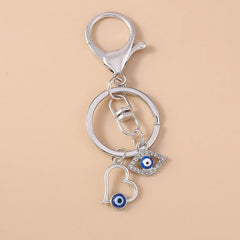 Aihua Lucky Eye Alloy Fatima Hand Keychain Heart Glass Bead Blue Turkish Evil Eye Key Chain Car Keyring for Women Men Jewelry