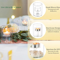 Transparent Glass Candlestick Cylinder Tea Light Candle Holders for Table Centerpieces Wedding Party Dining Room Decorations