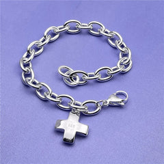 925 Sterling Silver Unique Cross Bracelets For Women Fashion Costume Jewelry 20cm 8inch Wedding Accessories Christmas Gifts