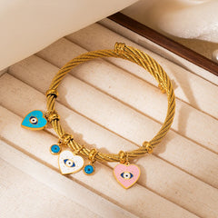ANENJERY 316L Stainless Steel Colorful Eyes Heart Beads Drip Oil Pendant Bracelet for Women Men Personality Fashion Jewelry Gift