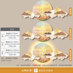 New Chinese style living room decoration painting 2025LED light clock wall mounted digital display electronic clock painting