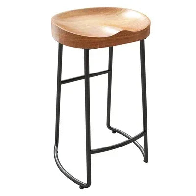 Nordic Home Solid Wood Bar Stools Front Desk Coffee Leisure Chair Iron Art High Bar Stools for Kitchen Stylish and Sturdy Kitchen & Dining Furniture