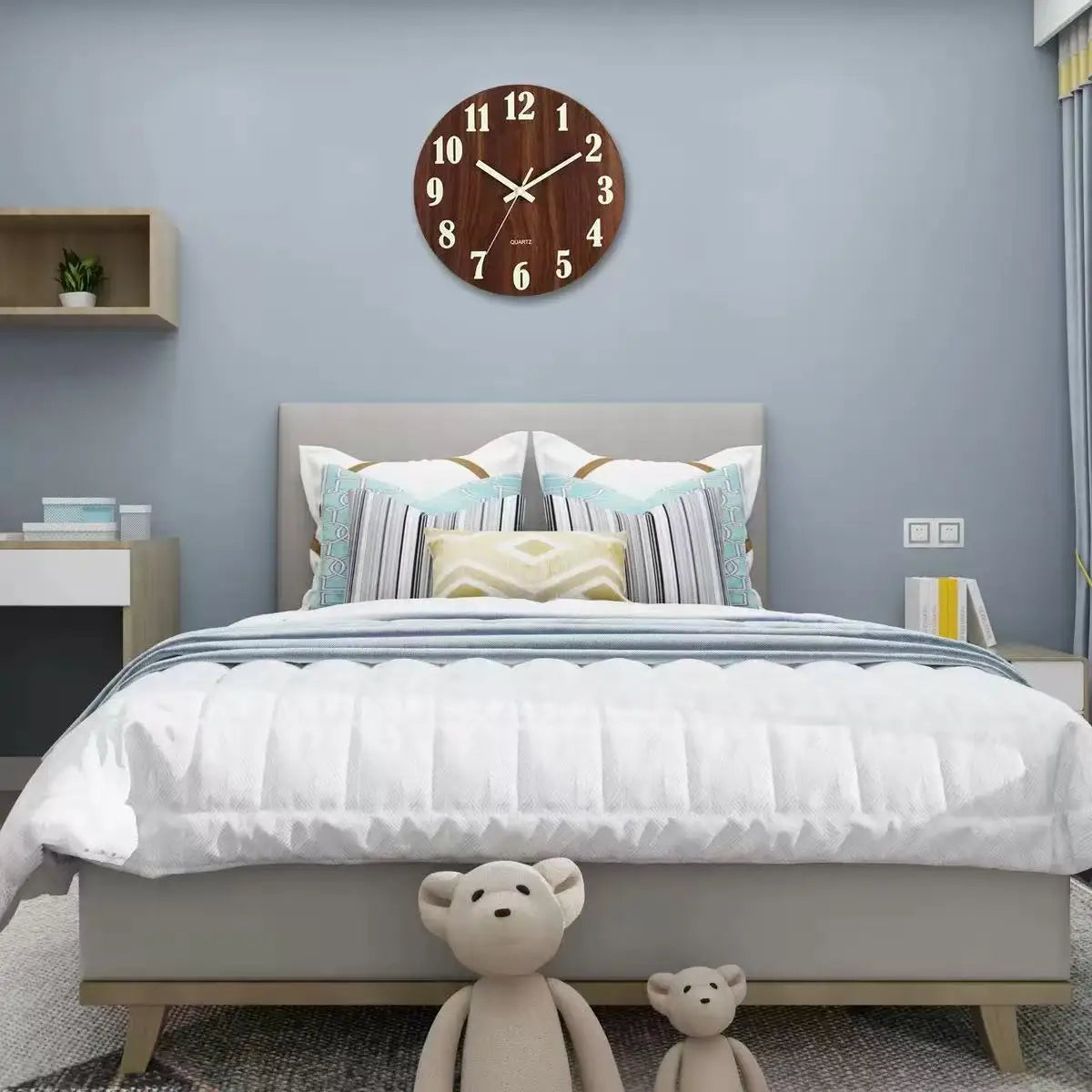 12 Inch Luminous Wall Clock Wood Silent light in dark night Nordic Fashion Wall Clock Non Ticking Clock With Night Light Home Decor
