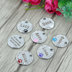 Personalized Dog Cat ID Tag Bling Rhinestone Puppy Kitten Name Tags Anti-lost Pet Collar Accessories Free Engraved Pet Products