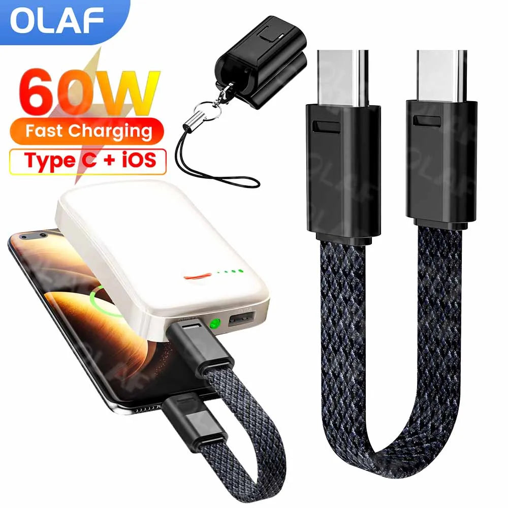 60W USB C To Type C Short Keychain Cable For Samsung Xiaomi 16.5cm 27W Type C To Lightning Charging Cable For iPhone Power Bank
