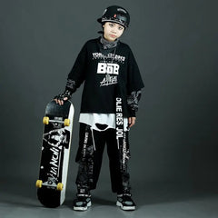 Kids Fashion Hip Hop Clothing Oversize Green Hoodie Streetwear Black Cargo Shorts For Girls Boys Jazz Dance Costume Clothes