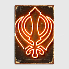 Khanda Neon Sign Religious Poster Metal Sign Club Pub Custom Bar Bedroom Indoor Decor Posters Home Wall Decor Room Decoration