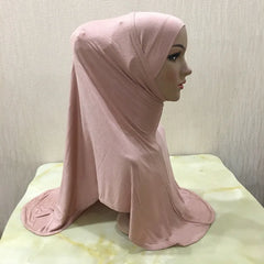 Women 2 Piece Solid Color Amira Jersey Muslim Hijab Soft Stretch Head Scarf with Tube Inner Underscarf Cap Hood Prayer Turbante