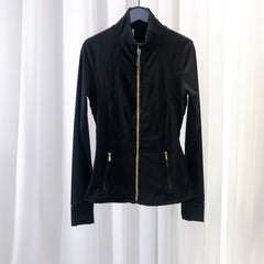 LULU FLORA Gold zipper sports jacket, suitable for yoga and running suitable for all seasons, quick-drying and breathable fabric