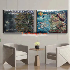 Witcher World Map Continent Locations Wall Art Video Game Gamer Room Decor Poster Canvas Painting Wall Pictures Home Decor Gifts