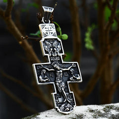 Jesus Cross Men's  Stainless Steel Crucifix Eastern Orthodox  Pendant Chain Necklace Jewelry BP8-515