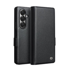 QIALINO Case for Samsung Fold 7 Slim Card Slot Holder Holster Genuine Leather Sleeve Bracket Corner Protection Cover with Magnet