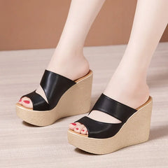 11cm Extreme High Heels Women Chunky Wedges Shoes for Wedding Office Model 2025 Summer Platform Slides Small Size 32-43