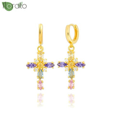 925 Sterling Silver Needle Fashion Cross Pendant Hoop Earrings for Women Vintage Gold Color Small Earrings Luxury Jewelry Gifts