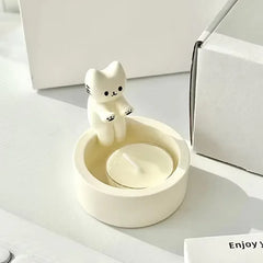 Kitten Candle Holder Cute Cat Candlestick Creative Aromatherapy Candle Holder Durable High Tempe Cartoon Candlestick Decoration