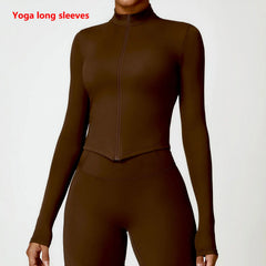 Women's Tracksuit Zipper Jacket Slim Fit Long Sleeved Fitness Coat Yoga Crop Tops Gym Push Up Jacket Running Workout Sweatshirts