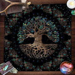 Tree Of Life Tarot Card Tablecloth Moon Phase Plants Table Cloth For Tarot Witch Wicca Altar Cloth Divination Cloth Card Pad