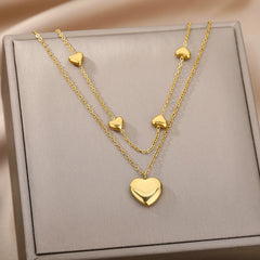 316L Stainless Steel Multilayer Heart Necklace Girls Goth Gold Color Clavicle Chain Charm Choker Jewelry Birthday Gift