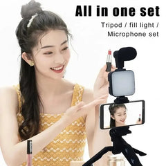 Smartphone Vlogging Kit With Tripod Phone Holder Mini Mic LED Fill Light Starter For Live Stream Video YouTube